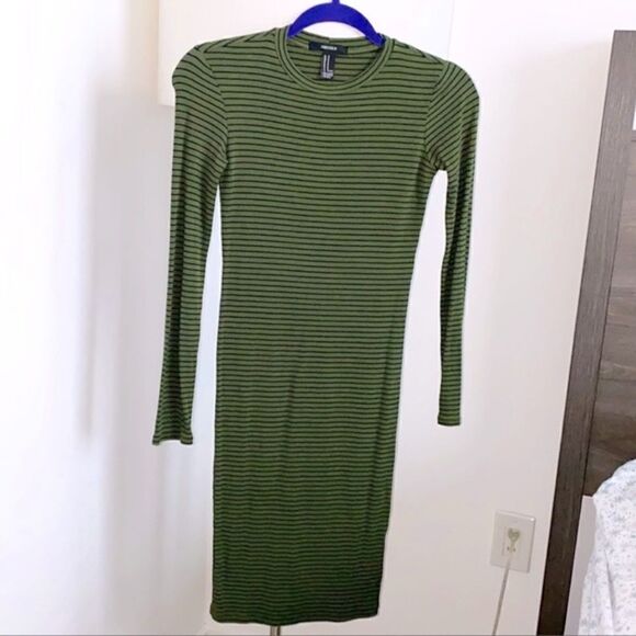 Forever 21 Bodycon Striped Midi Dress‎ With Great Stretchy - Picture 1 of 3